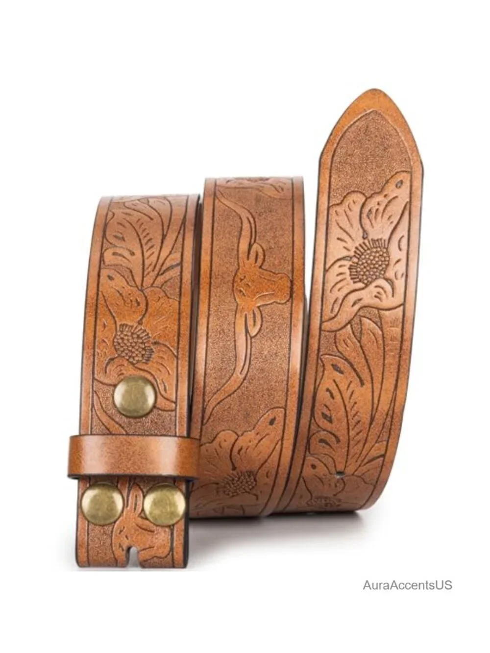 Vintage Western Belt Strap without Buckle Longhorn Bull Embossed Cowboy Belt